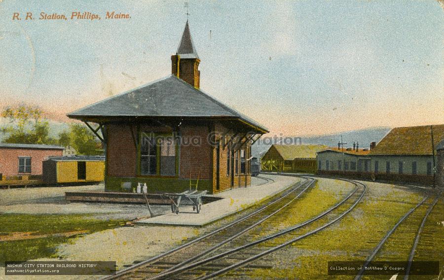 Postcard: Railroad Station, Phillips, Maine